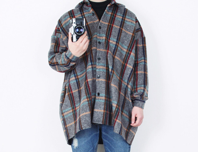웰트 체크 오버핏 셔츠 자켓 (1color)